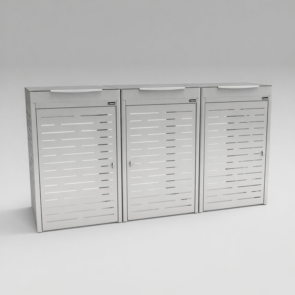 Three metallic shutters on a white background