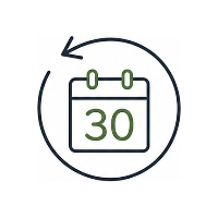 Calendar icon with the number 30 inside, enclosed in a circular arrow on a white background.