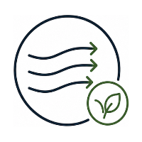 Icon with arrows and a leaf, symbolizing eco-friendly or sustainable airflow.