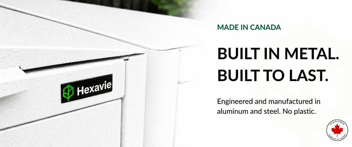 Hexavie product with branding and text about durability and Canadian manufacturing.